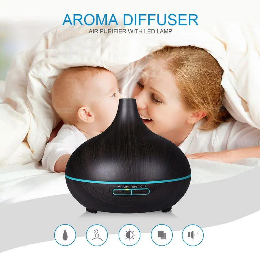 Aroma Difuzér Merapi tmavé dřevo | LED, Elektr. napájení, časovač, 300ml