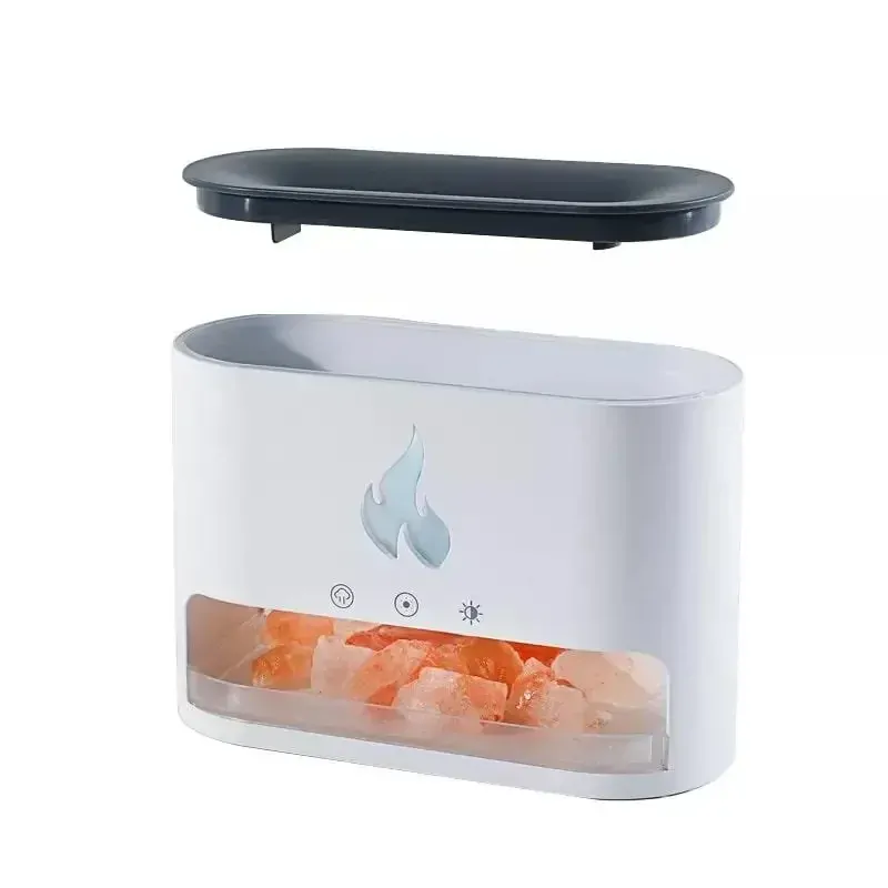 Aroma Difuzér Flame bílý | USB| Simulace ohně + Himalájské krystaly