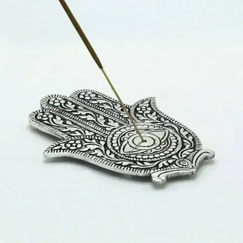 Hamsa - stojan na vonné tyčinky z leštěného hliníku | 14cm