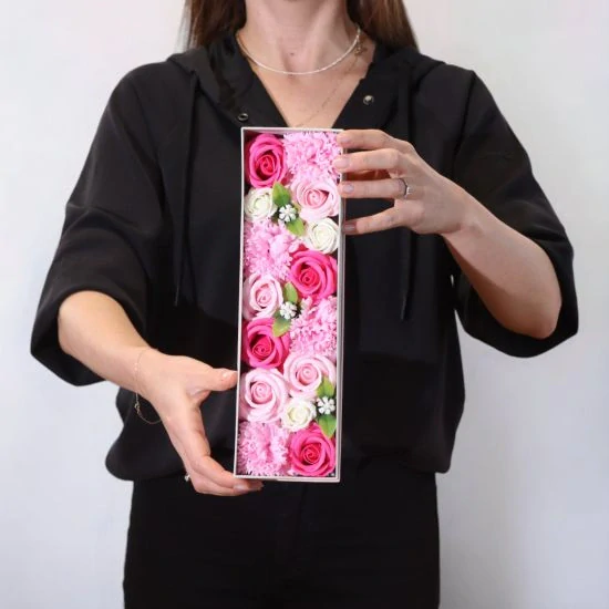 Dárkový Dlouhý Box Růžový z Mýdlových Květin