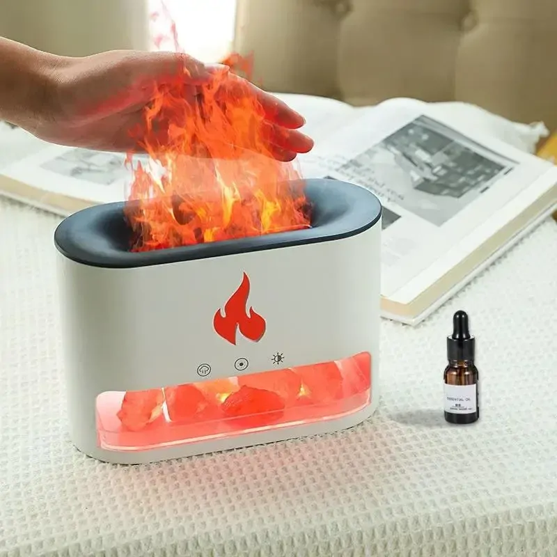 Aroma Difuzér Flame bílý | USB| Simulace ohně + Himalájské krystaly