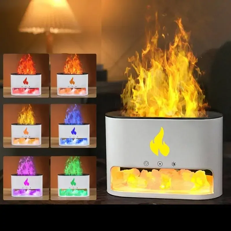 Aroma Difuzér Flame bílý | USB| Simulace ohně + Himalájské krystaly
