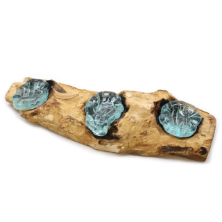 Luxusní 3x Svícen z taveného skla na dřevě Gamal 45x15x7cm