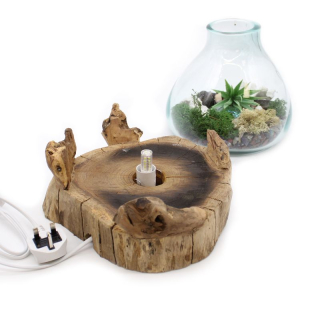 Podsvícená Miska z taveného skla na přírodním dřevě Gamal 