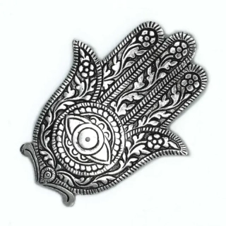 Hamsa - stojan na vonné tyčinky z leštěného hliníku | 14cm